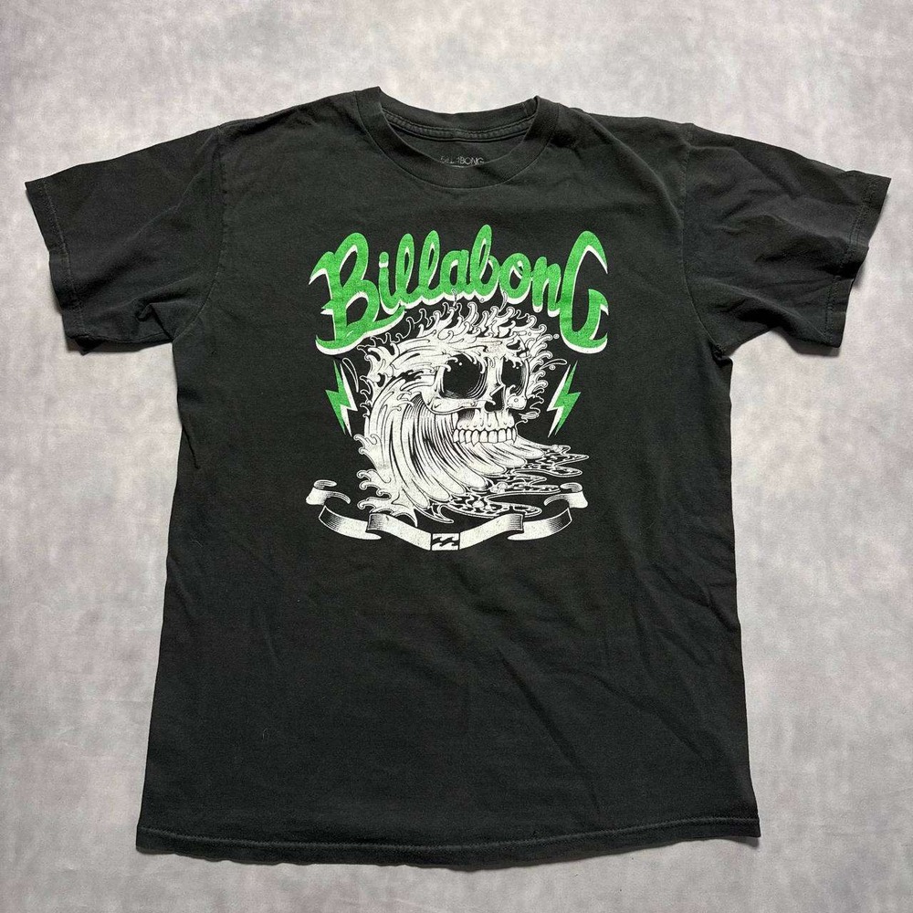Billabong Skull Wave Graphic T-Shirt Mens XL Black Fair Distressed Y2K Skate